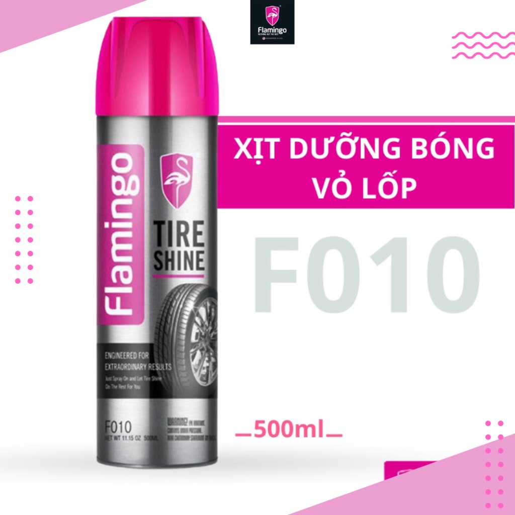Bình xịt dưỡng bóng vỏ lốp ô tô, phục hồi nhựa đen Flamingo F010 500ml
