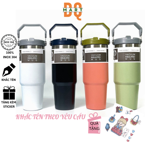 Ly giữ nhiệt 890ml, cốc giữ nhiệt kèm ống hút 890ml nắp dạng xoay, giữ nhiệt 8-12h, dqmart