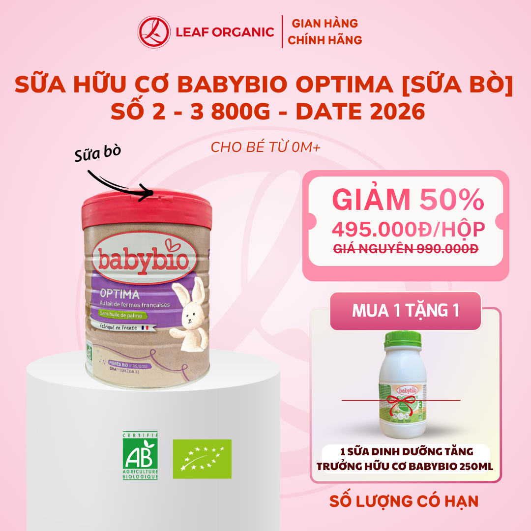 Sữa bò hữu cơ Babybio Pháp bổ sung lợi khuẩn 800g (0 - 36 tháng)