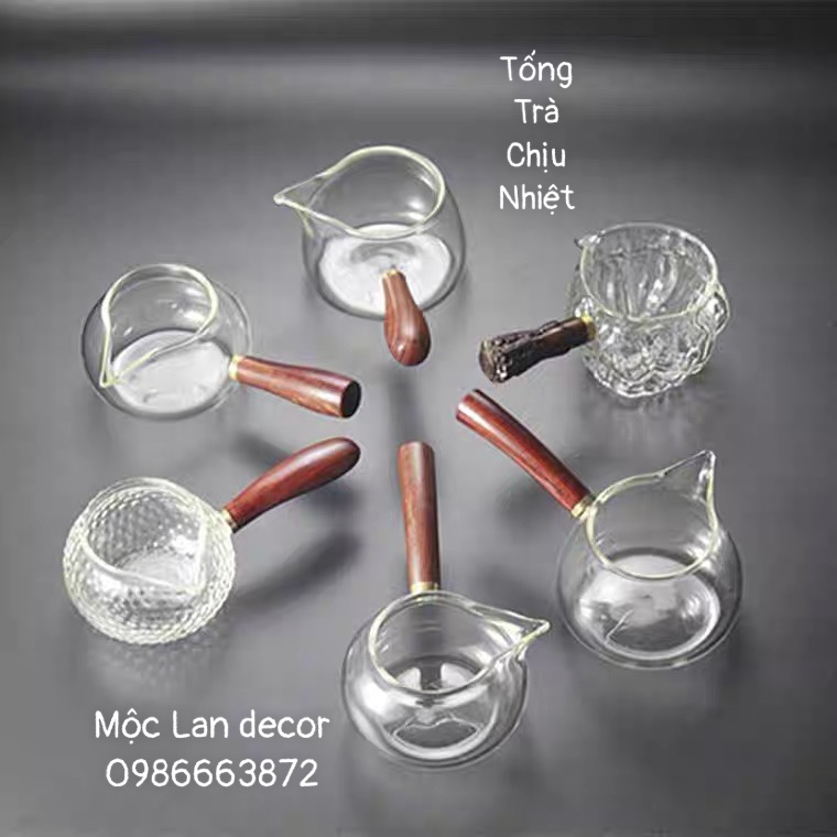 Tống trà hoạ tiết hoa sen 350ml, tống trà thủy tinh chịu nhiệt cao cấp
