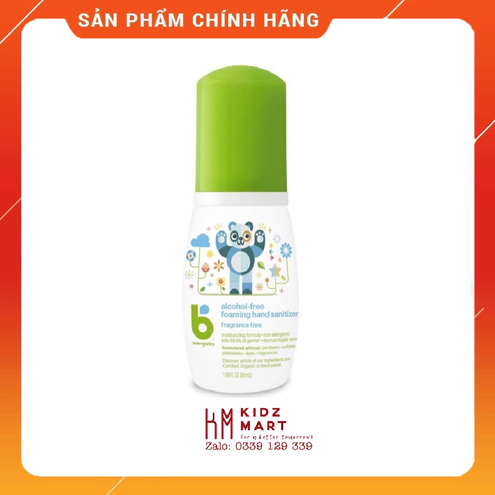 Nước rữa tay khô babyganics fragrance free cho bé - 50ml