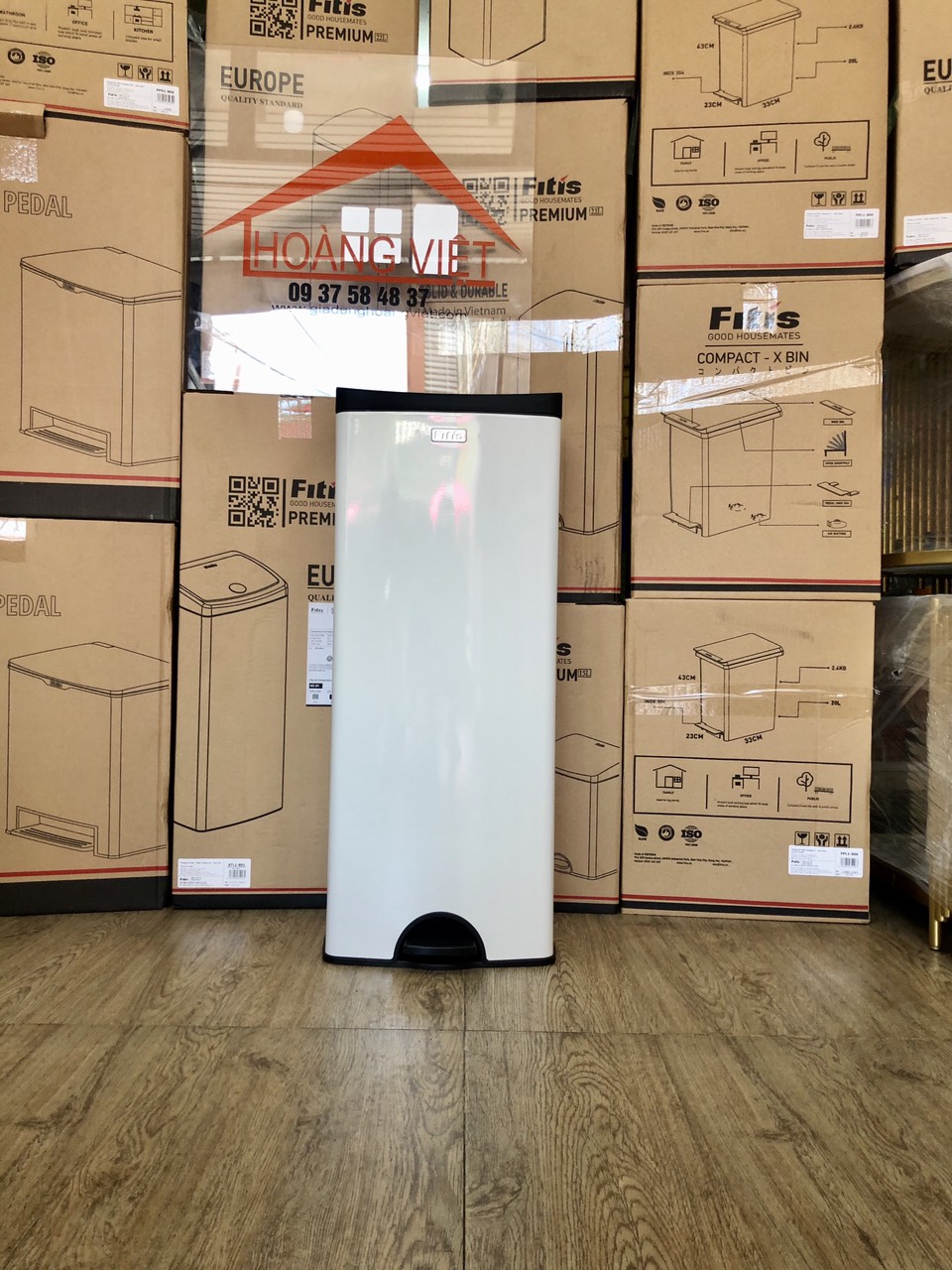 Thùng rác đạp vuông lớn fitis spl1-904 sơn trắng