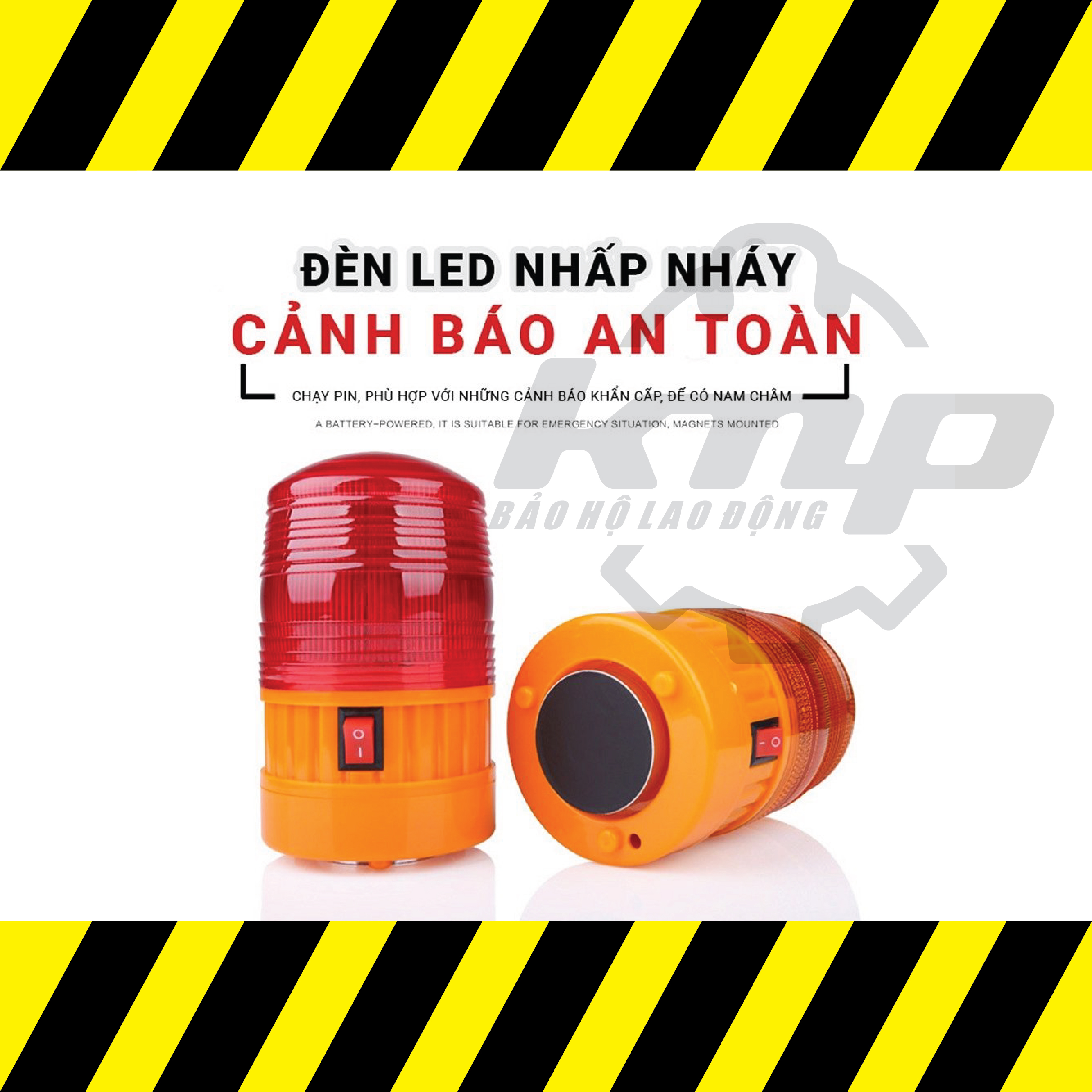 Đèn cảnh báo công trình, đèn led cảnh báo tín hiệu sử dụng pin, đế có nam châm