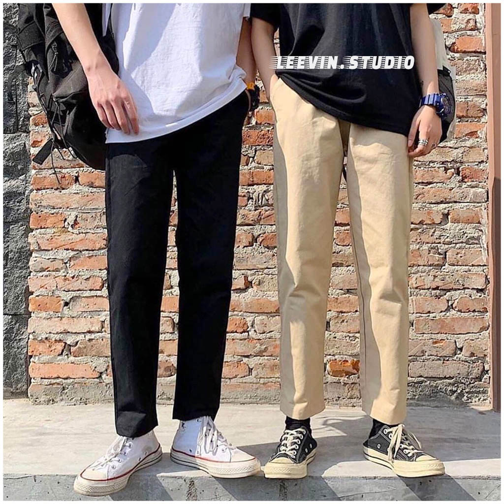 Quần Kaki Nam Baggy Ống Suông Unisex Pants Basic Kiểu Quần Baggy Nam Kaki Màu Đen Và Quần Kaki Nam Ống Đứng Màu Be Vải Co Dãn Quần Dài Kaki Dáng Suông Leevin Store