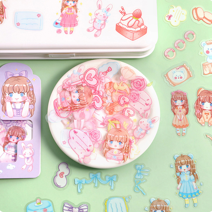 Bộ túi 45 miếng sticker trang trí hình cô gái đáng yêu dễ thương