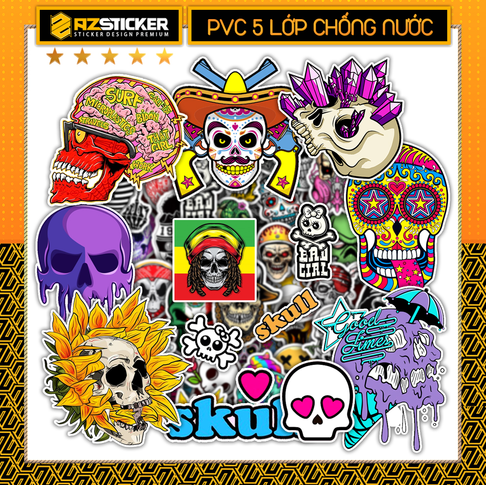 Sticker Đầu lâu Siêu Ngầu | Dán Nón Bảo Hiêm, Điện Thoại, Laptop, Bình Nước..Chống Nước, Chống Bay Màu