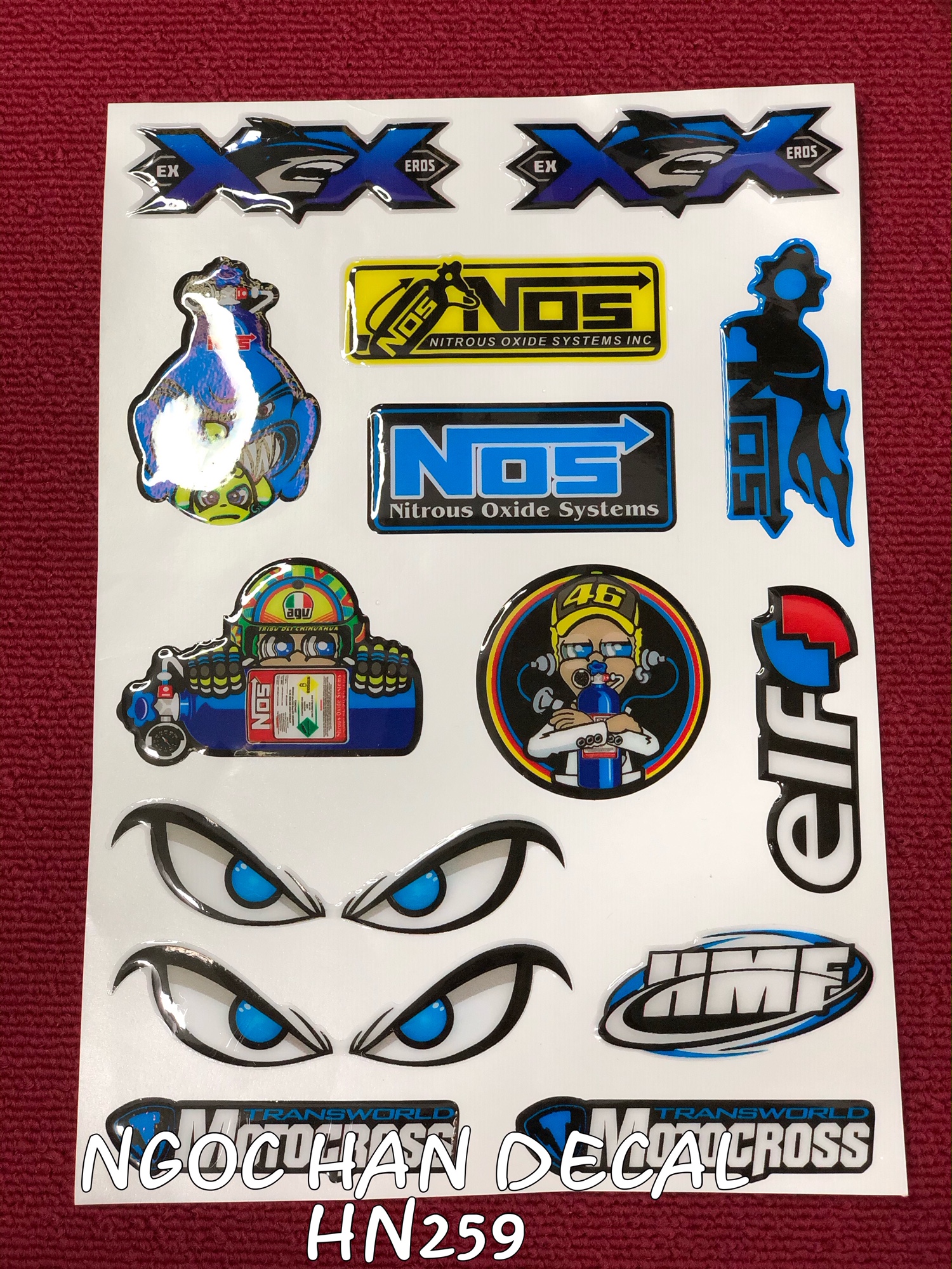 Tem nổi cá mập nos, con mắt xanh dương có cán nhựa dẻo -- Ngọc Hân Decal