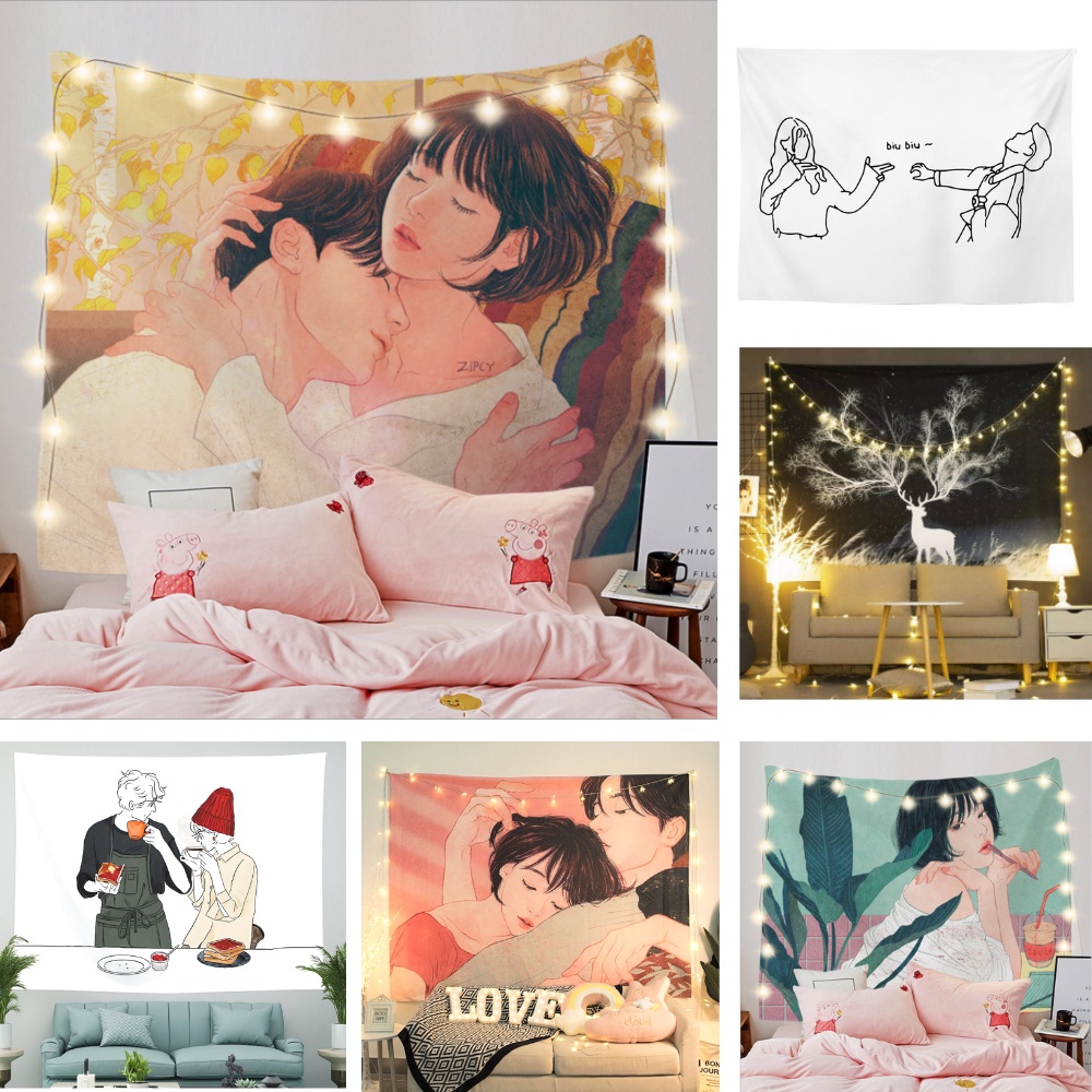 Thảm treo tường, vải treo tường Size 150x130cm, Decor phòng ngủ, tranh vải treo tường phòng ngủ, cute tặng phụ kiện