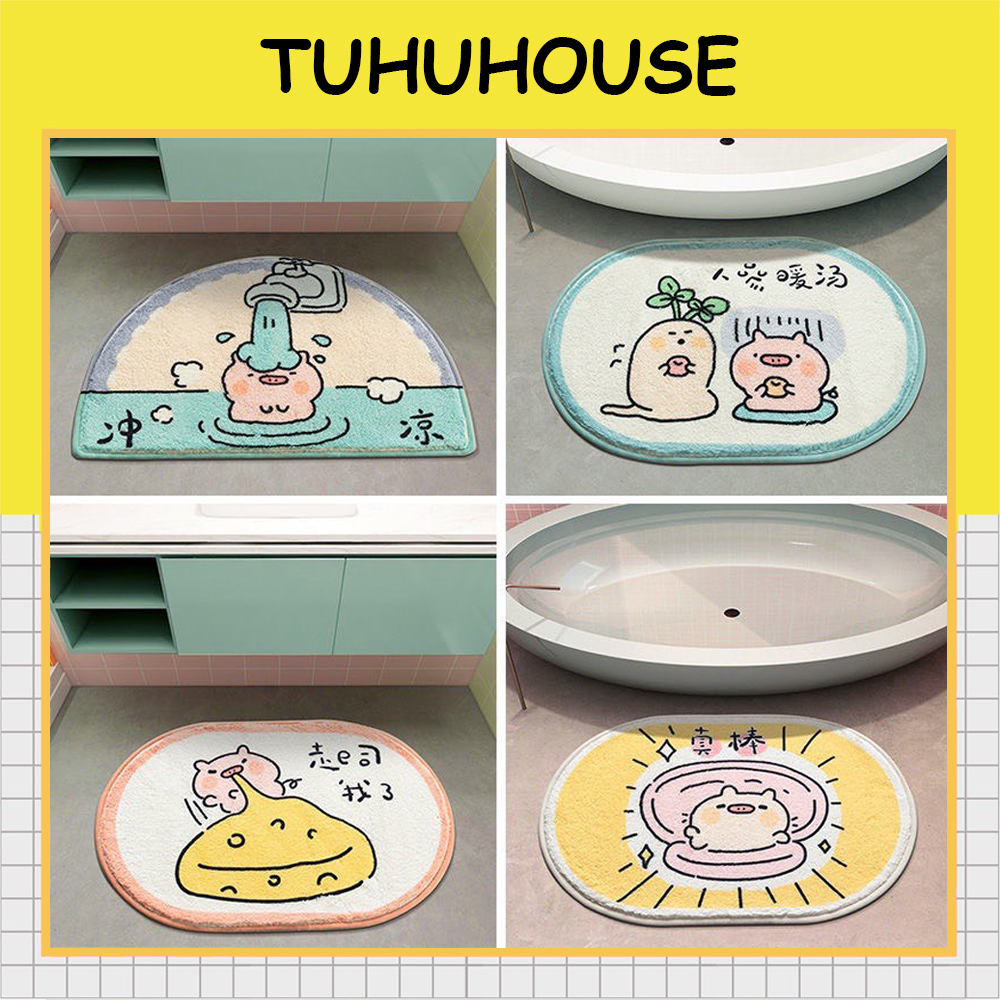 Thảm lông lau chân, thảm chùi chân nhà bếp trải sàn decor chống trượt hoạt hình đáng yêu - TUHUHOUSE