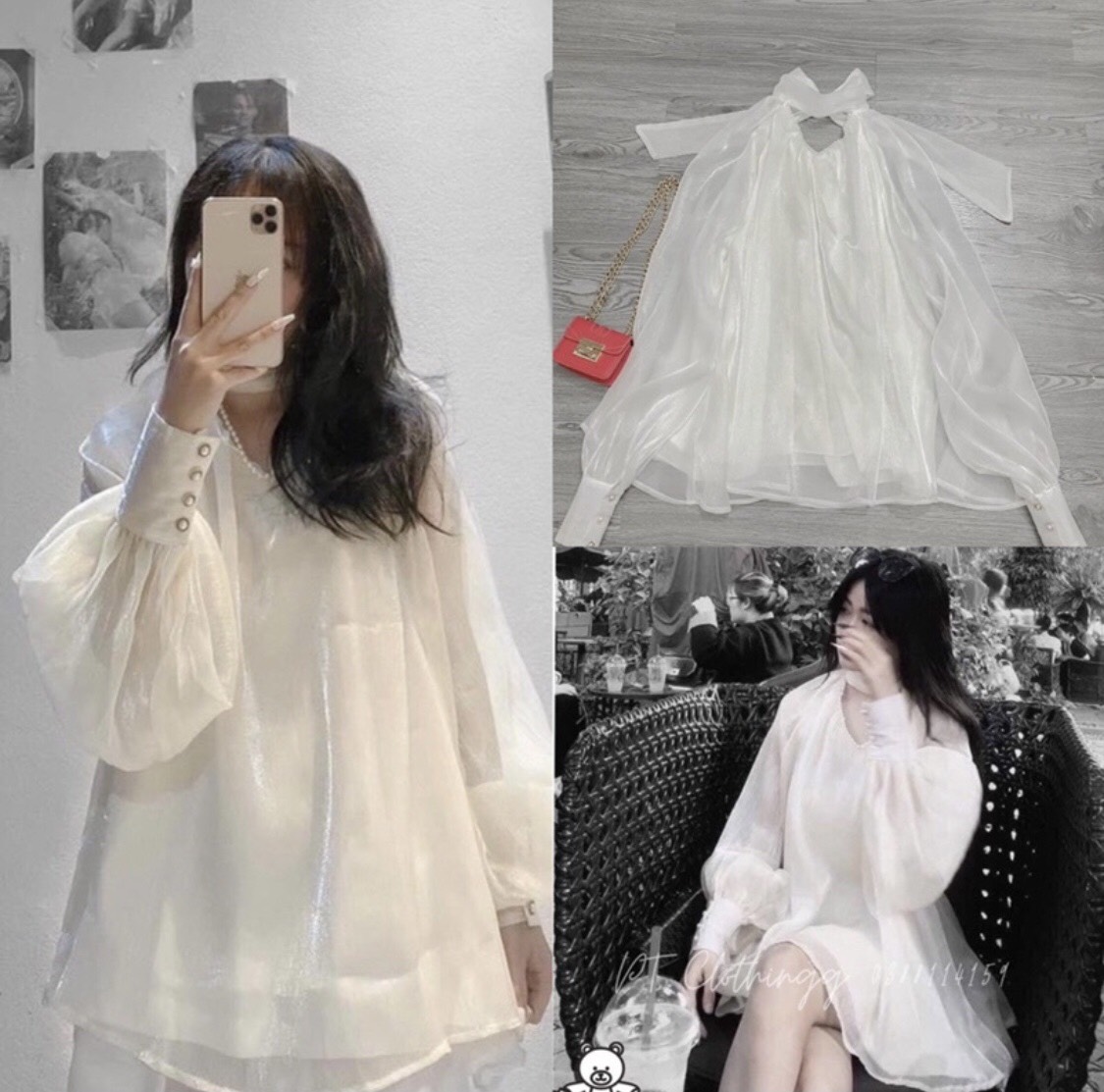 Áo sơ mi tiểu thư cổ v đính ngọc 2 lớp áo sơ mi bánh bèo xinh xắn KT_011