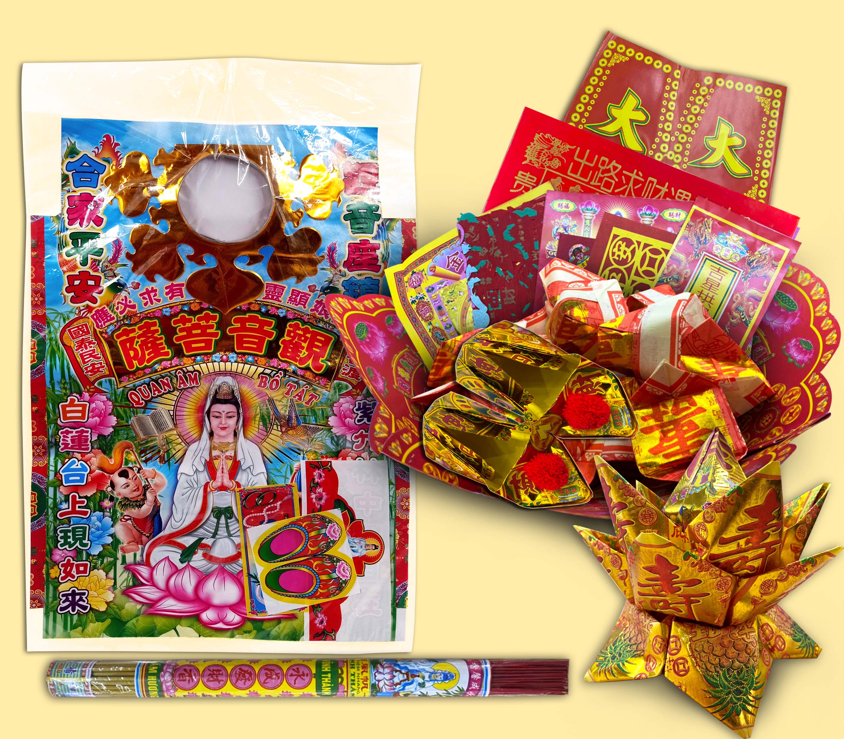 Bộ Phần Cúng Đầy Đủ Quan Thế Âm Bồ Tát (có nhang đèn)