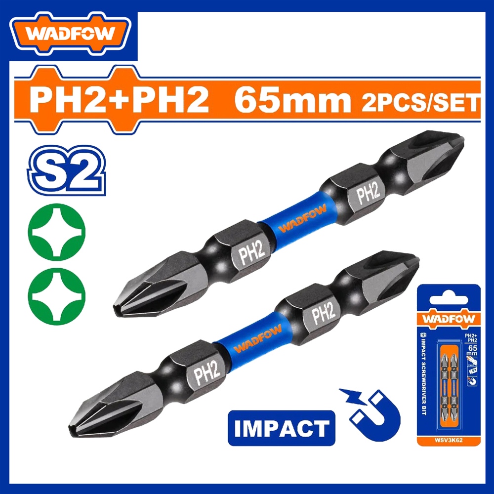 Bộ 2 mũi bắt vít 2 đầu ph2+ph2 65mm wsv3k62 / ph2+sl6 65mm wsv3k63 - thép công nghiệp s2