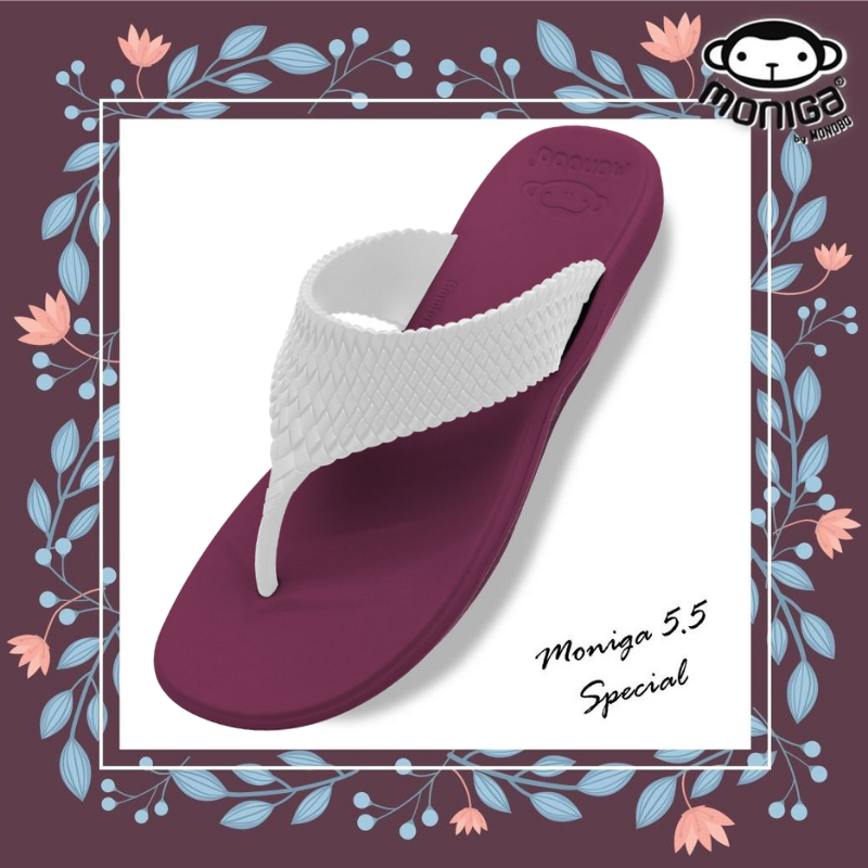 Dép Thái Lan Nữ Xỏ Ngón MONOBO MONIGA 5.5 Kẹp Đế Thấp Chính Hãng - Đỏ mận quai trắng