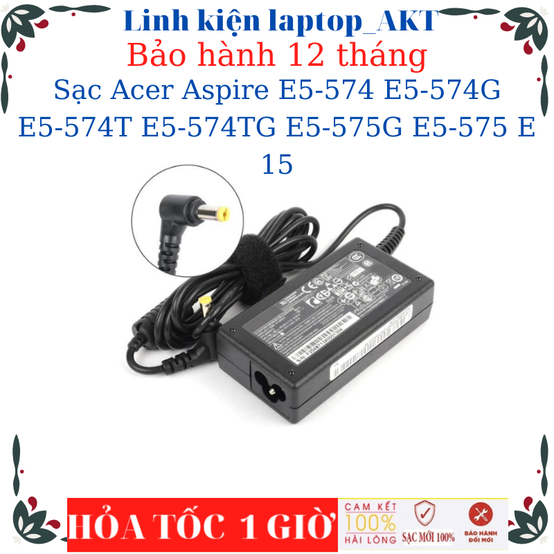 Sạc laptop acer aspire e5-574 e5-574g e5-574t e5-574tg e5-575g e5-575 e 15- sạc 19v-3.42a chân vàng