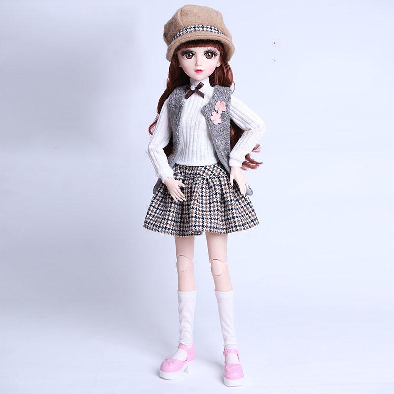 Búp Bê BJD Cao 60cm 18 Khớp Trong Bộ Váy Dạ Nâu Xếp Lý Cá Tính