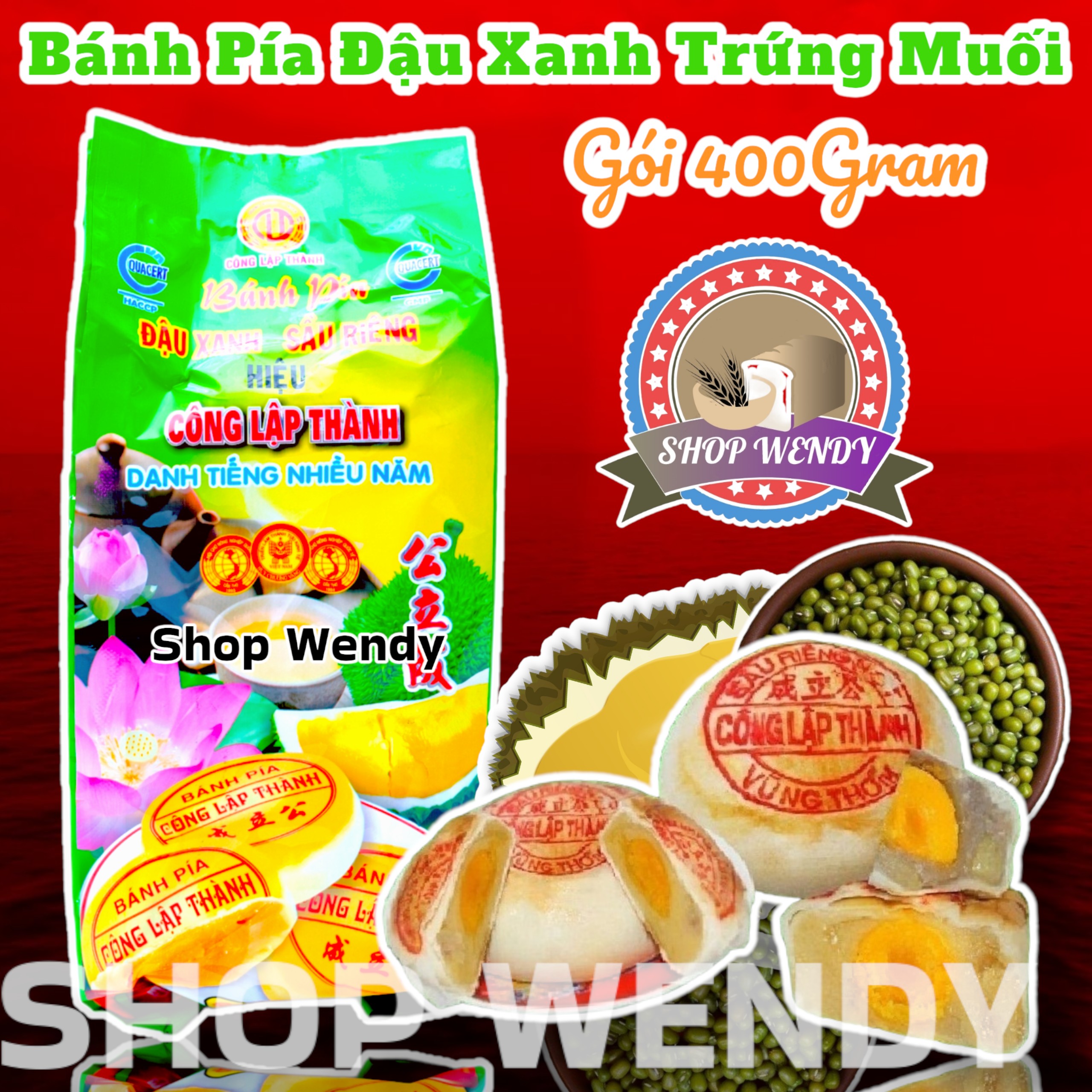 Bánh Pía Đậu Xanh Sầu Riêng Trứng Muối Hảo Hạng Trứng Muối To - 400g (4 bánh)-{ Bánh Trung Thu, Bánh Kẹo, Bánh Pía, Lạp Xưởng, Đặc Sản Sóc Trăng }