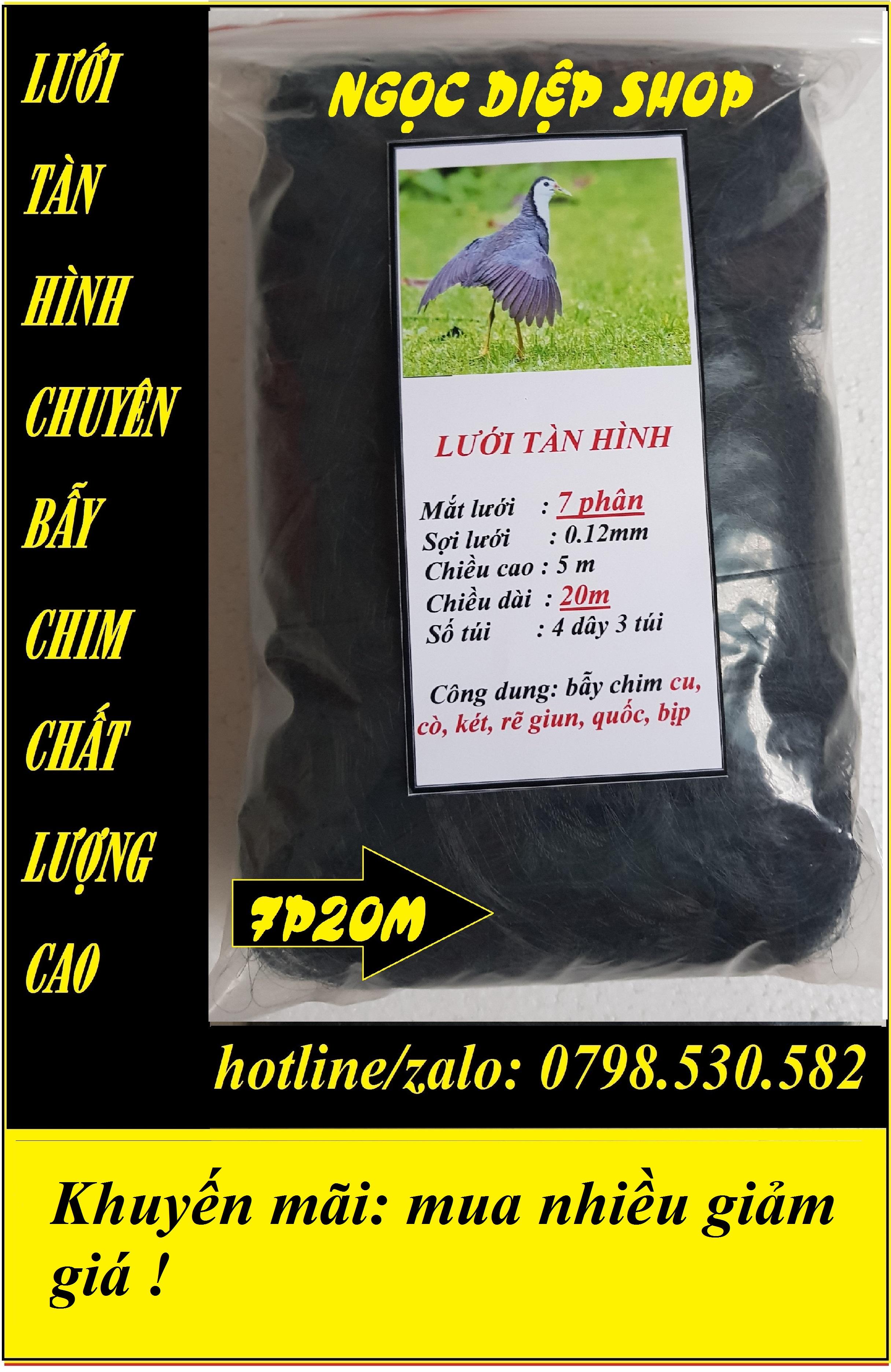 Lưới tàn hình 7 phân 20m bẫy chim cu tiểu, cò, két, rẽ giun, quốc, bịp