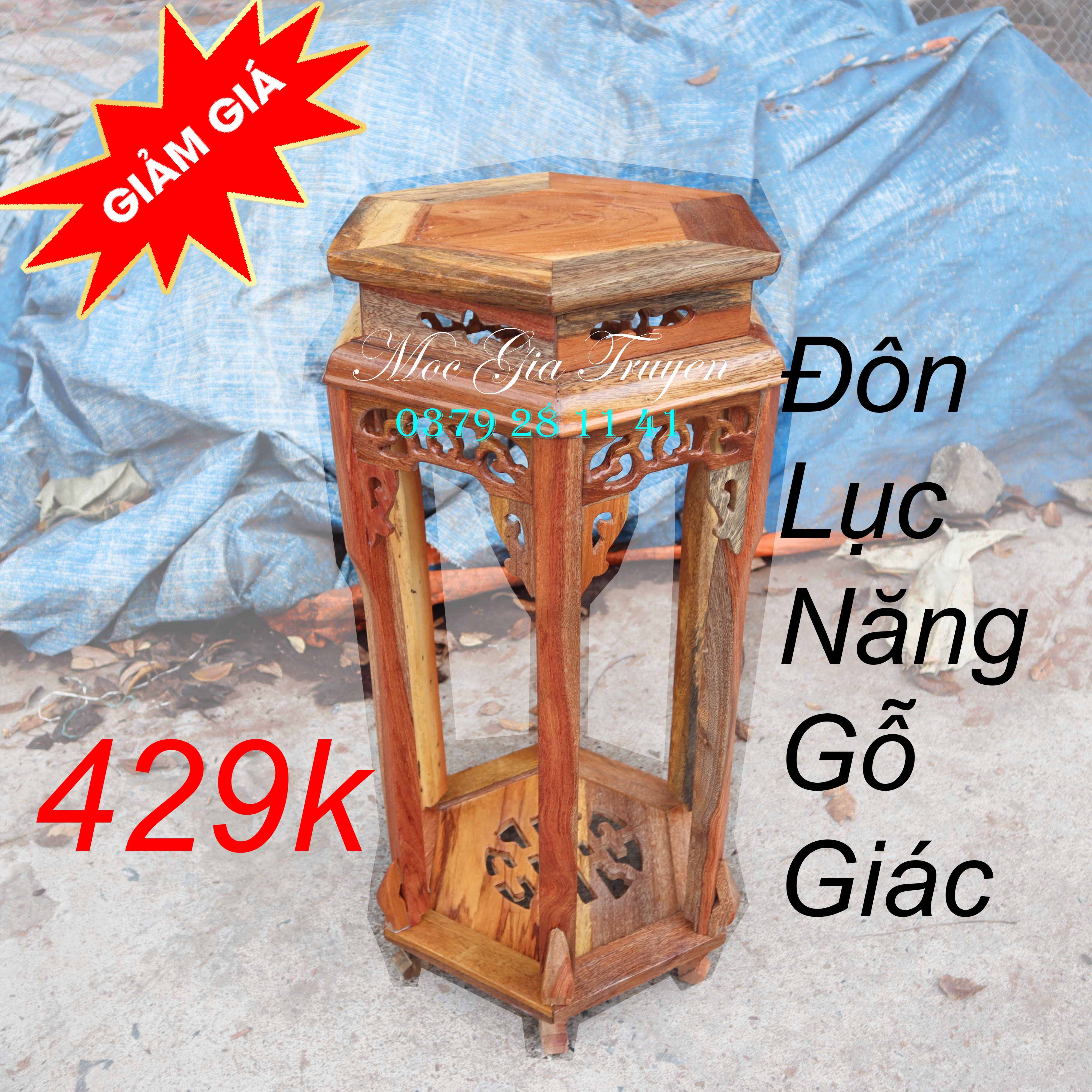 Đôn kỷ lục giác chiện kê đồ phòng khách gỗ giác mặt 30cm