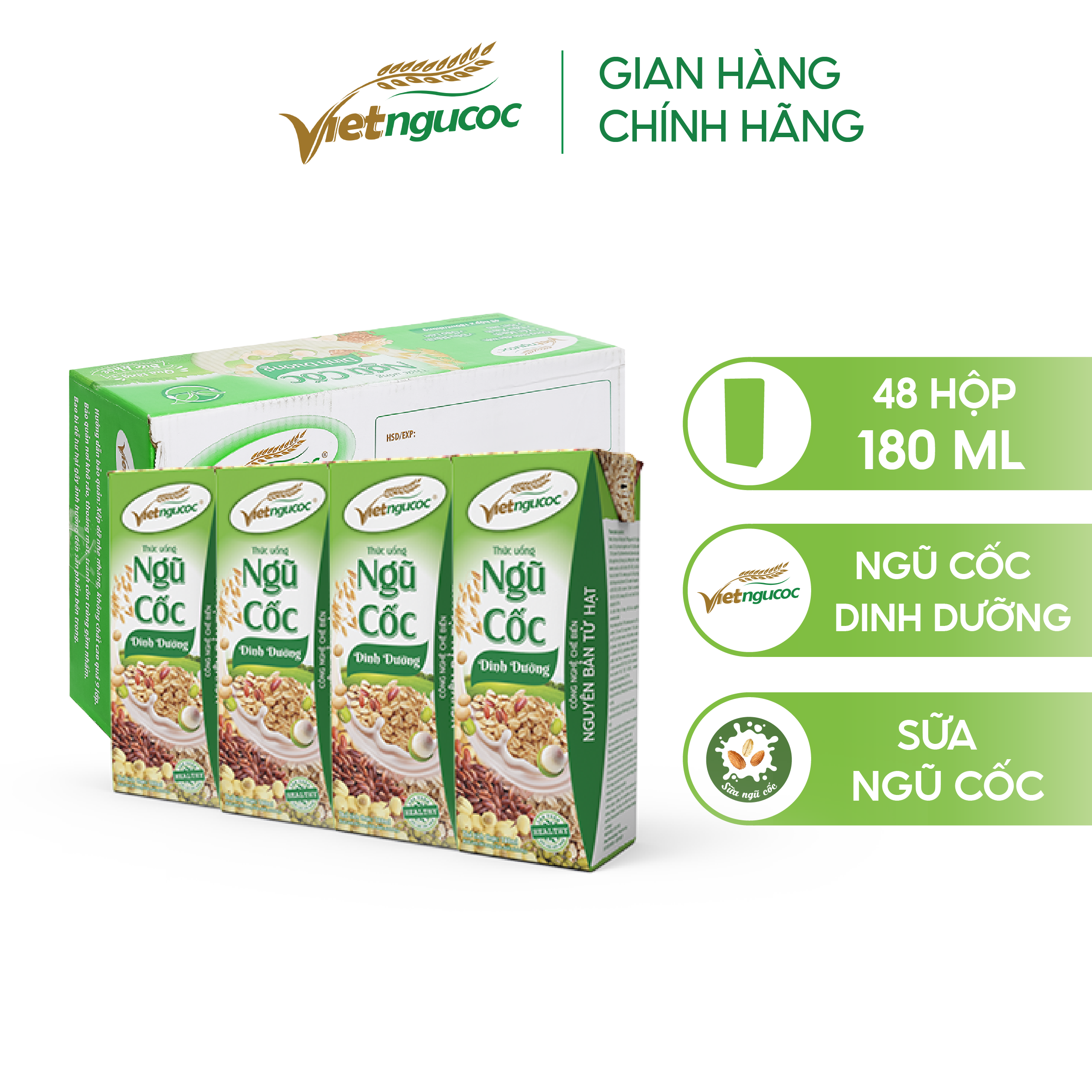  Thùng 48 Hộp Sữa Ngũ Cốc Dinh Dưỡng VIỆT NGŨ CỐC Uống Liền Bổ Sung Năng Lượng Chất Dinh Dưỡng Cho Cơ Thể 180ml  Hộp 