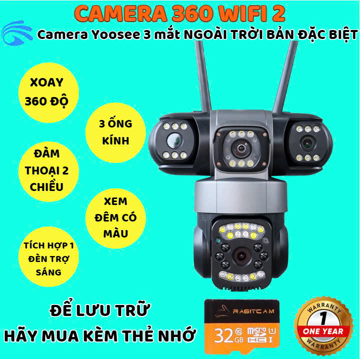 Camera Yoosee 3 mắt kép độc lập - bản pro nâng cấp - tích hợp đèn trợ sáng - bảo hành 1 năm