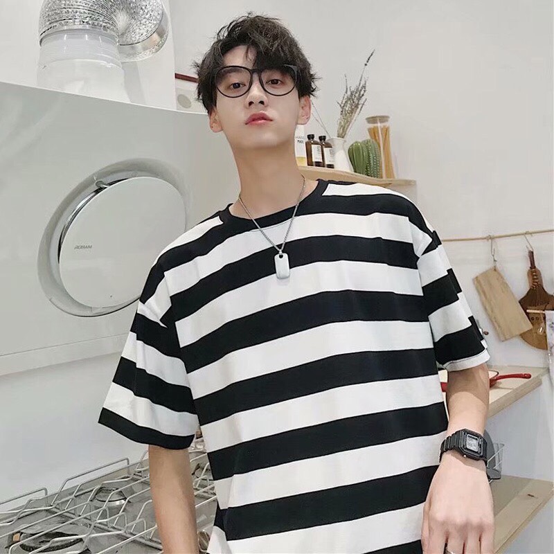 Áo thun nam sọc kẻ vải cotton form rộng vải cực đẹp