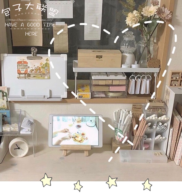 MICHAN Kệ 2 tầng trang trí, Kệ decor bàn học bằng nhựa màu trắng