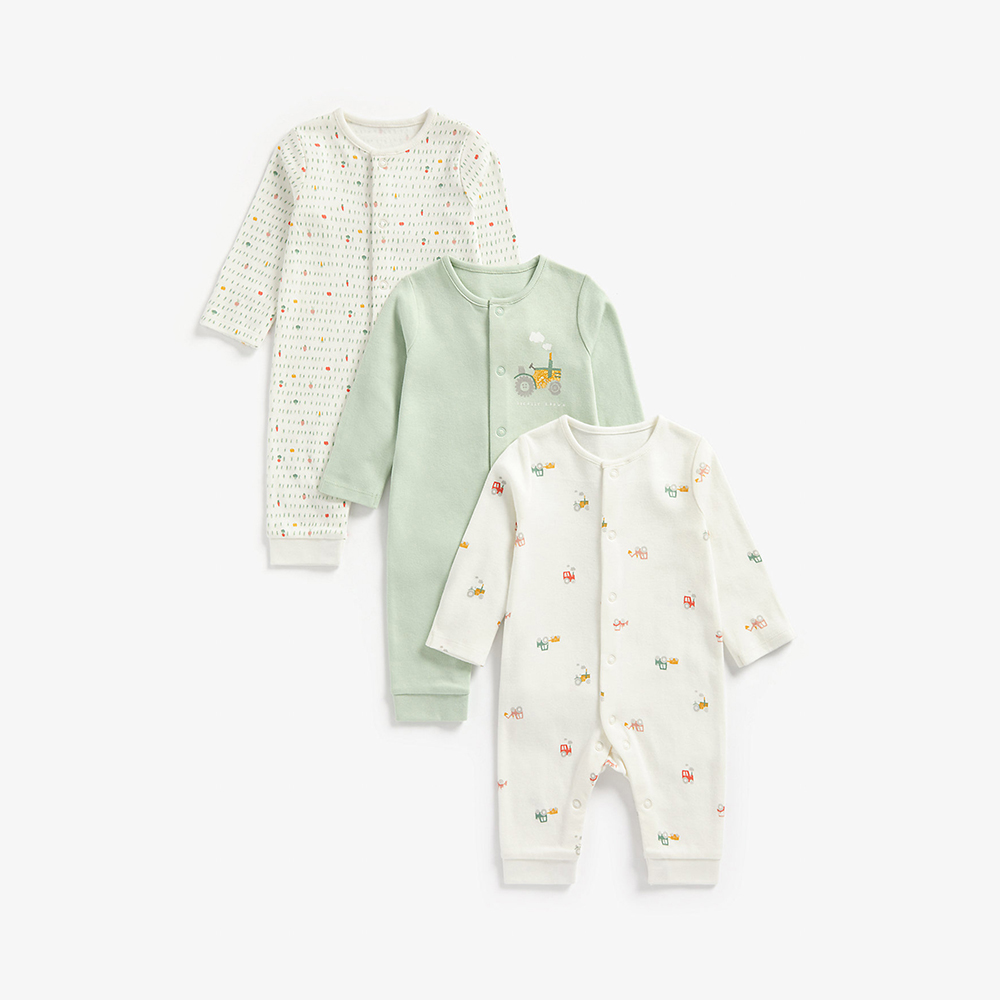 Mothercare - sleepsuit - set 3 bộ áo liền quần dài tay dài chân dạng Footless màu xanh bé trai