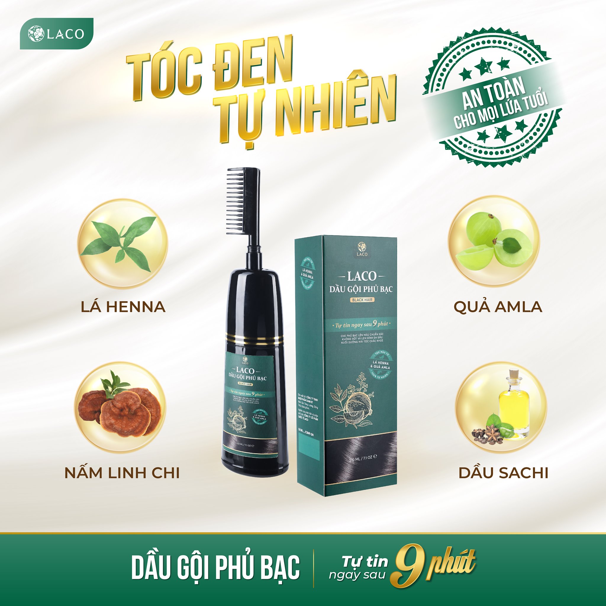 Dầu gội phủ bạc laco - tóc đen tự nhiên, an toàn sau 9 phút