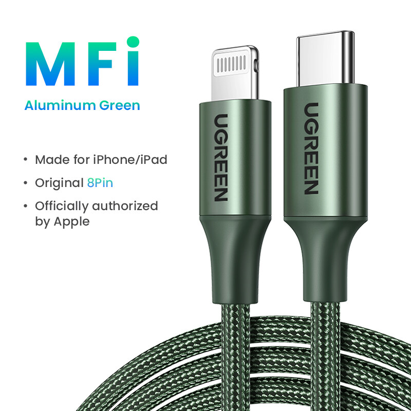 Ugreen 80564 1M màu xanh đen cáp chuyển usb type c ra apple lightning dây dù hỗ trợ sạc nhanh PD MP146