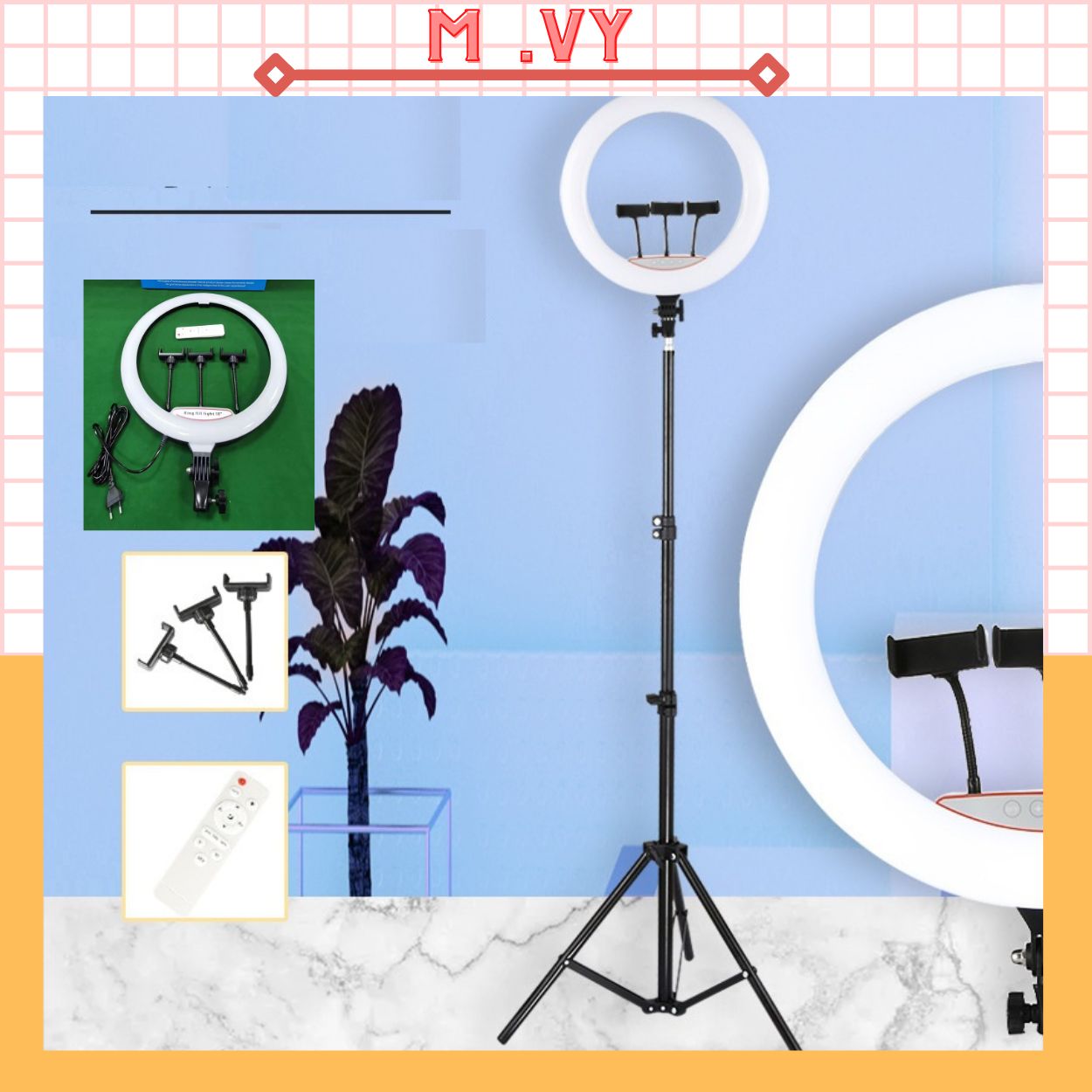 Đèn Livestream size 45cm có remote 3 chế độ sáng và chân 2m1 Hỗ Trợ Chụp Ảnh Make up Trang Điểm quay tiktok, bán hàng