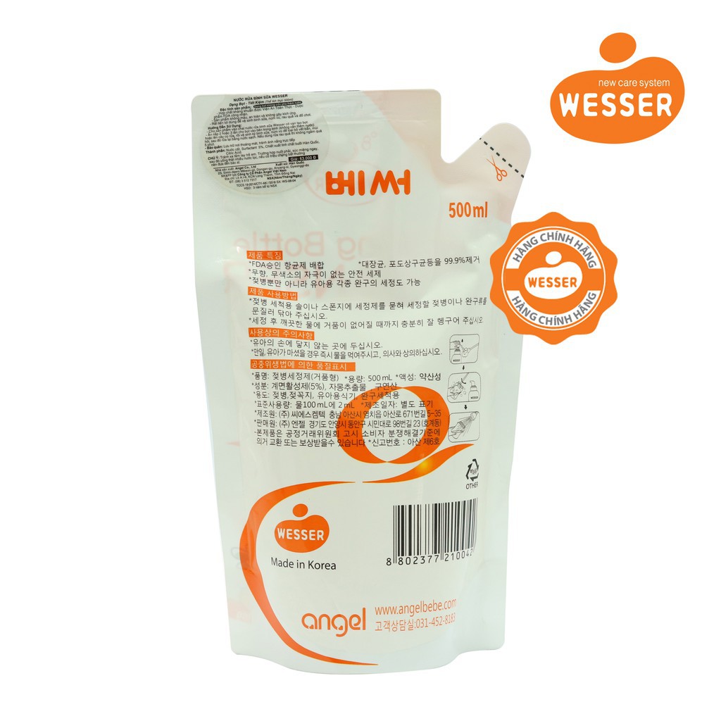 Nước rửa bình sữa Wesser dạng gói 500ml