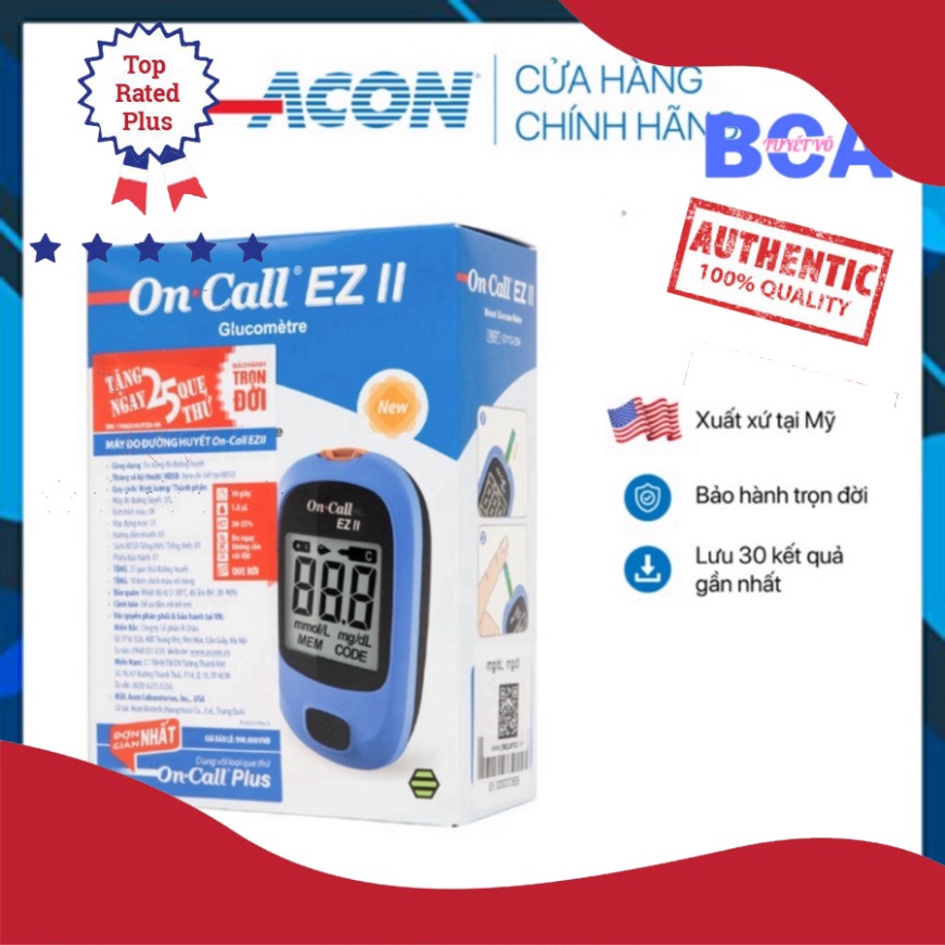 Máy đo đường huyết On-Call EZ II - Chính hãng từ Mỹ bảo hành trọn đời