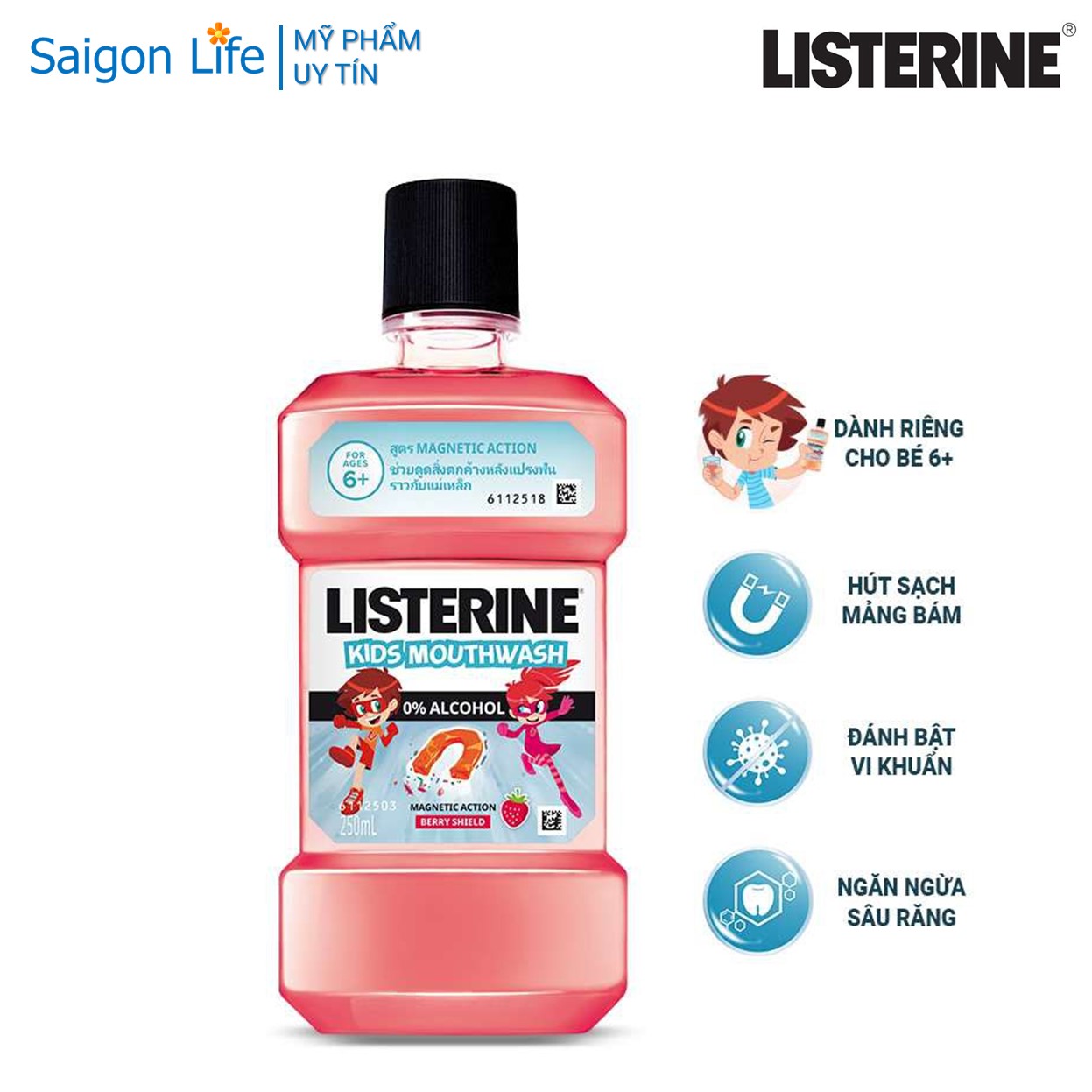 Nước Súc Miệng Listerine Kids Ngừa Sâu Răng Dành Cho Trẻ Em Listerine Kids 0% Alcohol Mouthwash 250ml