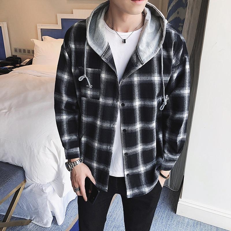 Áo khoác sơ mi unisex cao cấp sọc caro phối nón jf8997