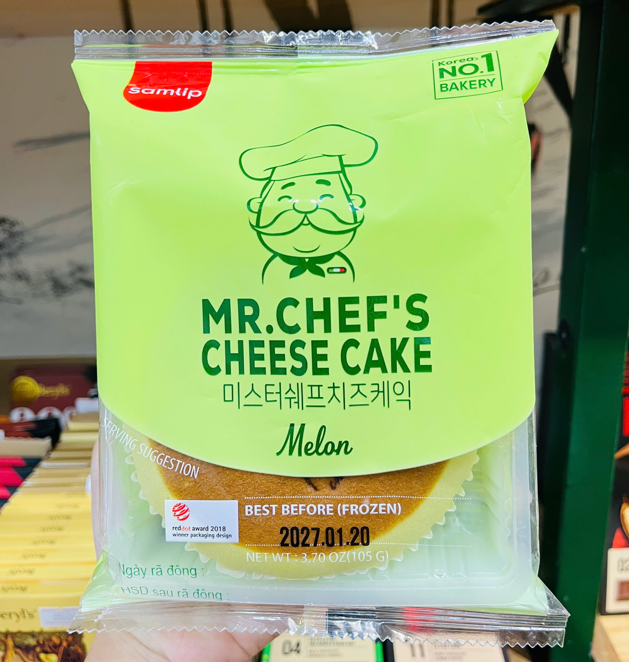 HỏaTốc Date 01/27 Bánh bông lan phô mai ông già Mr. Chef's Cheese Cake 105g - Dưa lưới
