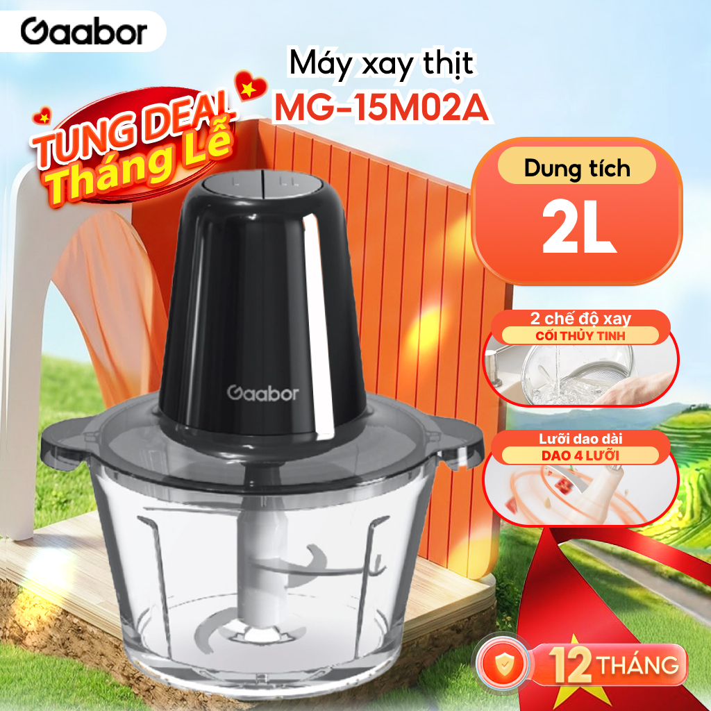 Máy xay thực phẩm đa năng MG15A2 màu đen 2L công suất 300W 2 tốc độ xay thịt cá rau củ quả, xay hạt cối thủy tinh - Bảo hành 12 tháng 1 đổi 1