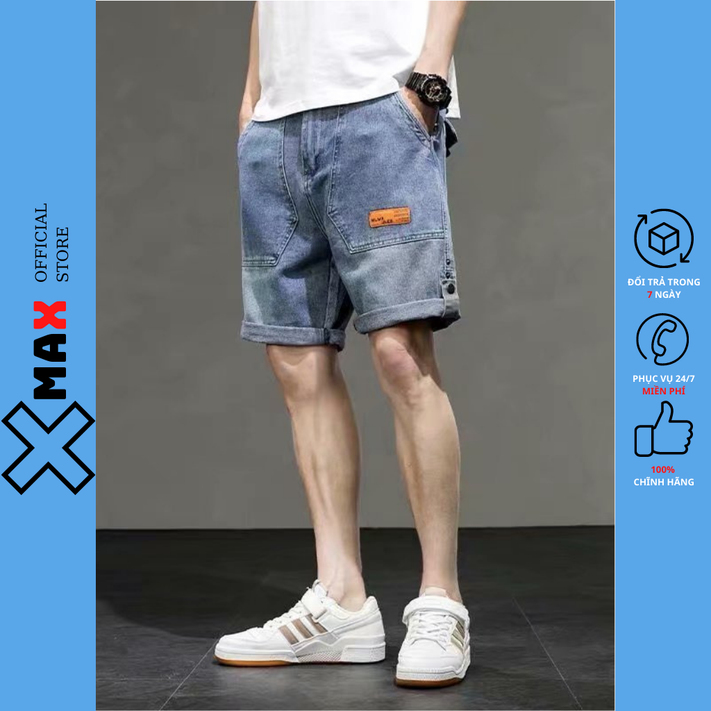 Quần short jean nam MAXSTORE ống suông rộng phong cách hàn quốc, quần đùi bò nam túi xéo bản to dễ phối đồ B022
