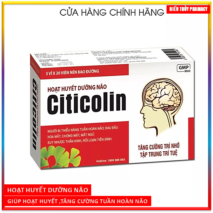 Hộp 100 viên] Hoạt huyết dưỡng não Citicolin giảm đau đầu, hoa mắt, chóng mặt, rối loạn tiền đình