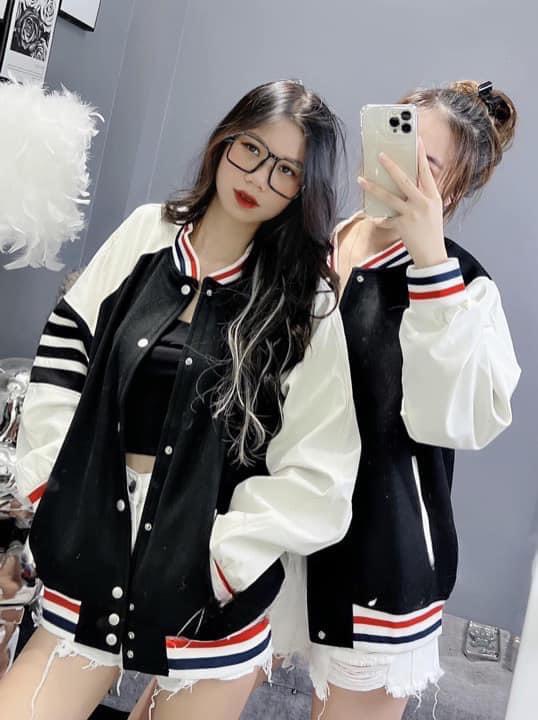 Áo khoác nỉ bomber phối kẻ sọc quốc dân,áo khoác nam nữ đi học đi chơi