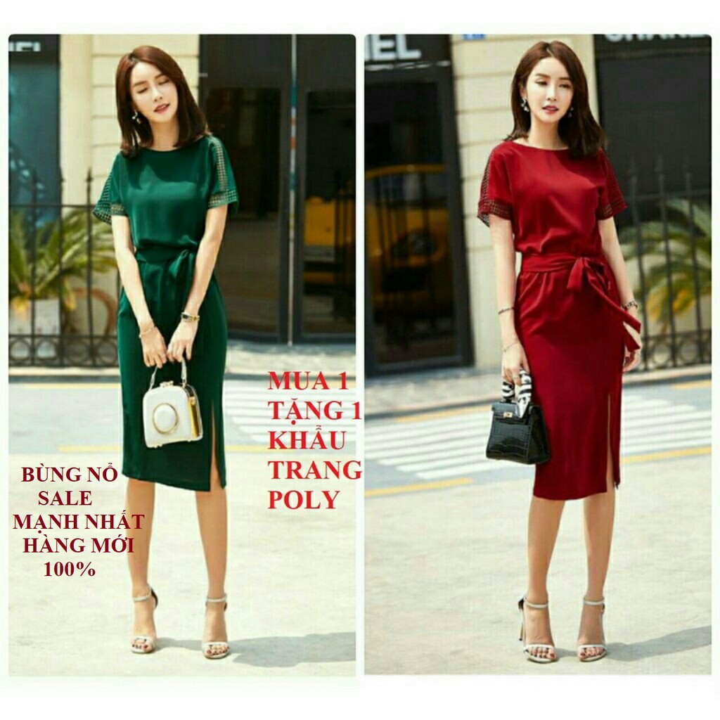 Đầm eo thun xẻ đùi kèm dây thiết kế cao cấp
