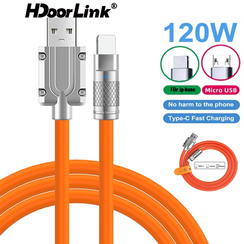 Dây cáp sạc nhanh hdoorlink 120w 6a micro usb type c bằng silicone