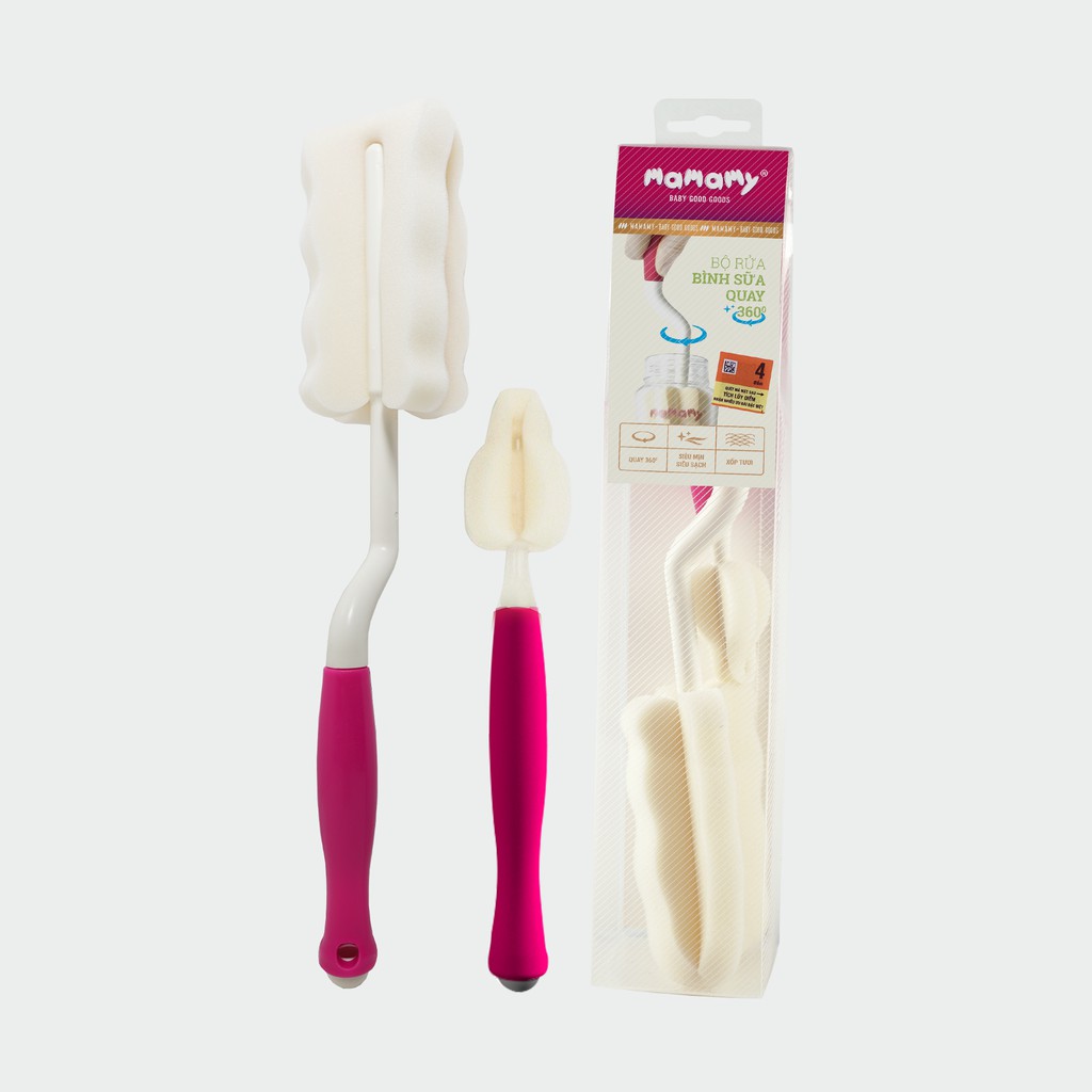 Bộ cọ rửa bình sữa quay 360 độ tiện lợi an toàn cho bé Mamamy