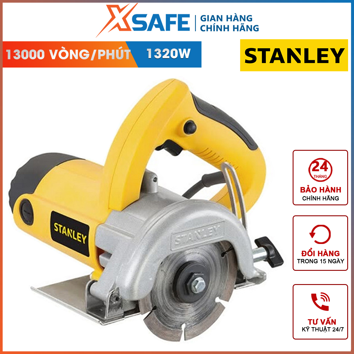 Máy cắt gạch STANLEY STSP125-B1 máy cắt đá cầm tay Công suất 1320W, Kích thước lưỡi cắt 125mm, Tốc độ không tải 13000/ph, cắt ra gạch nhiều kích thước và hình dạng, thẩm mỹ
