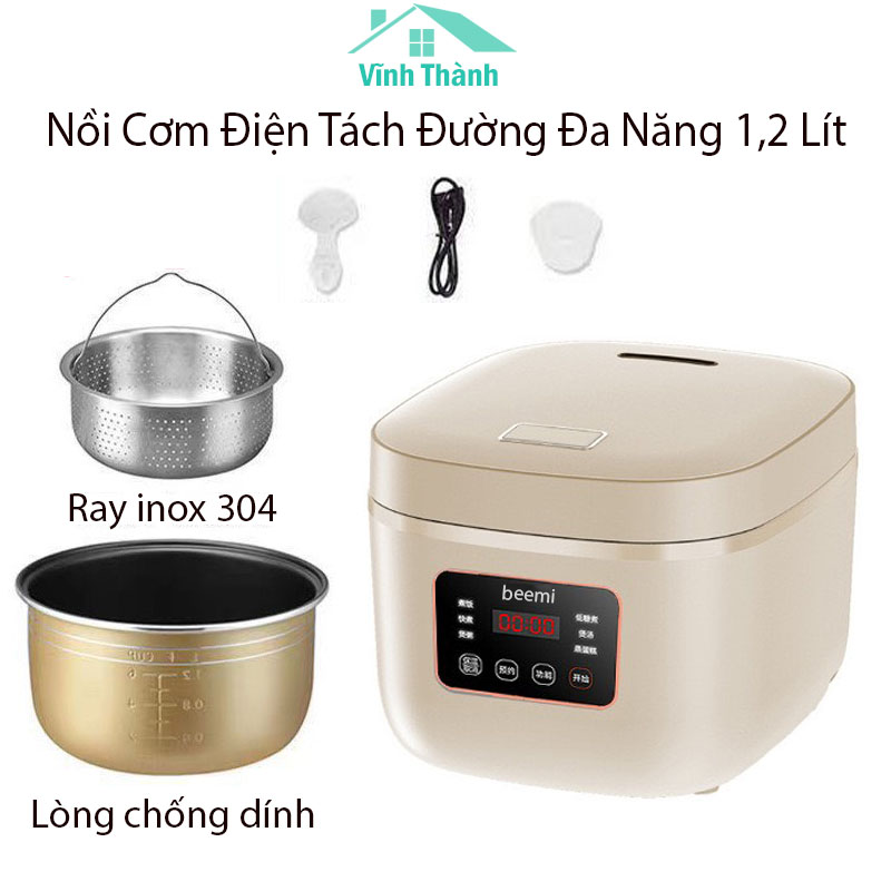 Nồi cơm điện beemi tách đường đa năng 1,2 lít công suất 500w có hẹn giờ, giữ ấm