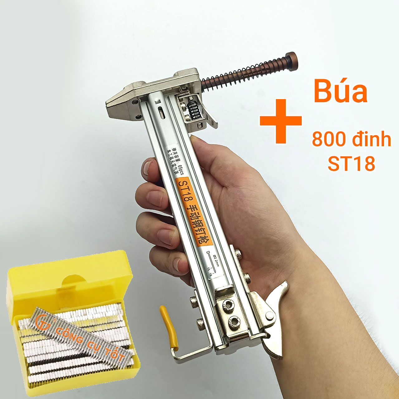 Dụng cụ đóng đinh bằng tay - Cây gõ đinh bê tông tự động băng 65 đinh ST15 và ST18 - Hộp đinh ST18
