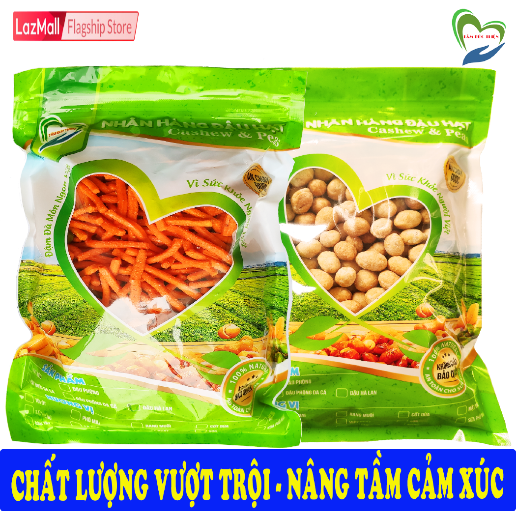 Combo 2 Túi ZIP 2 Vị: Đậu Phộng Da Cá Nước Cốt Dừa 500GR và Bim Bim Que Đậu Hà Lan 335GR Tâm Đức Thiện Thực Phẩm Đóng Gói Đóng Hộp Ăn Liền đồ ăn vặt Lazada bánh kẹo quà Tết