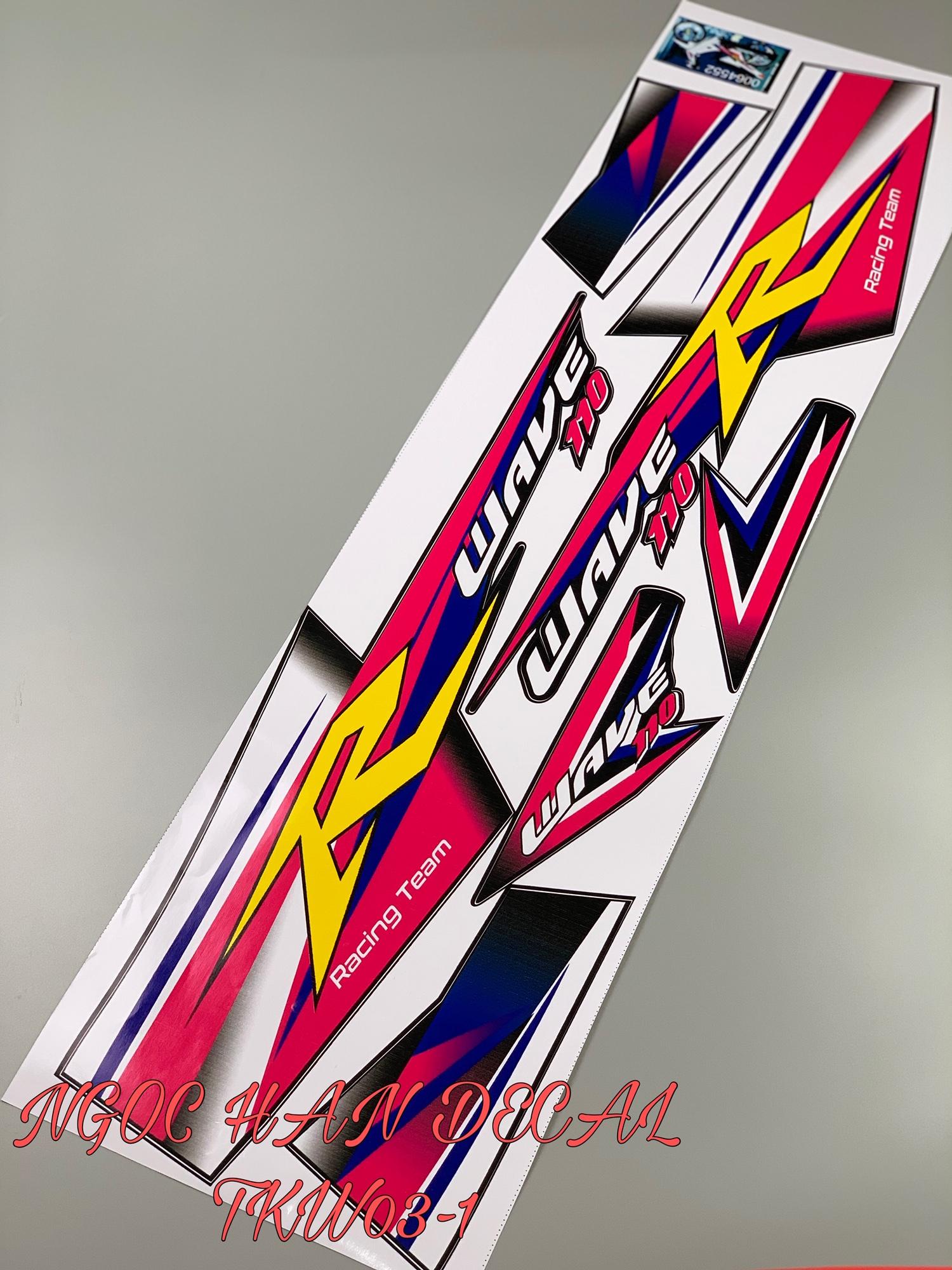 Tem chế nguyên bộ Racing team màu xanh đỏ hồng cho xe Wave -- NGỌC HÂN DECAL