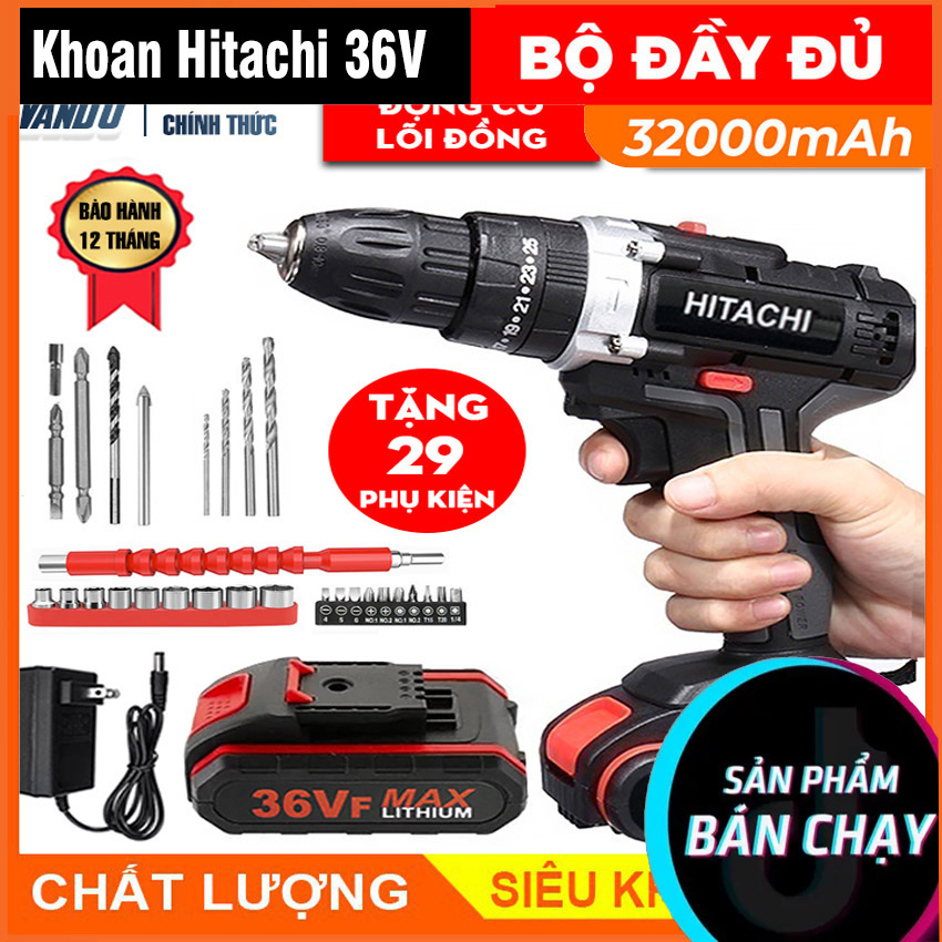  Máy Khoan Búa Máy Khoan Pin 3 Chức Năng Hitachi 36V Lõi Đồng 100% Bộ Búa 24 Phụ Kiện - Máy Bắn Vít Máy Khoan Pin Cầm Tay - Máy Khoan Máy Khoan Mini. 