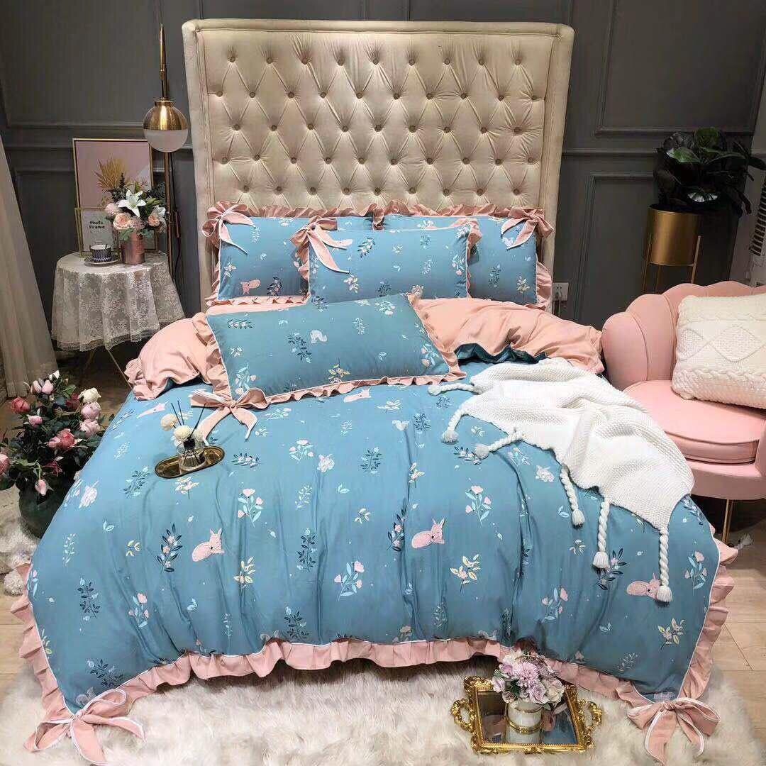 Bộ drap & vỏ chăn hàn quốc cotton print layla bygu