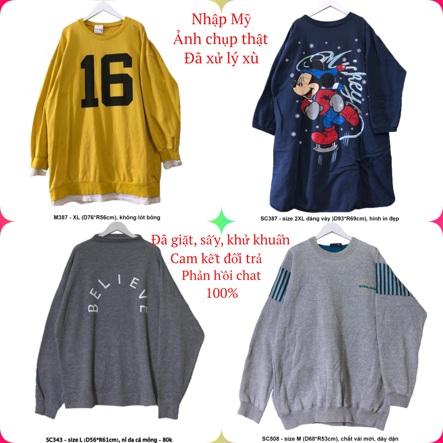 Áo sweater nữ, nam 2hand, chất dày, size lớn, form bồng - 1512-7